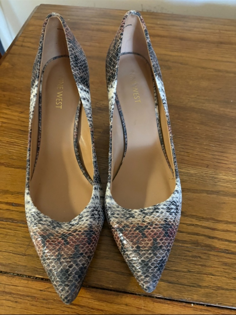 Nine West Snake-Print Pointed Toe Pumps in Gray, Brown and Pink